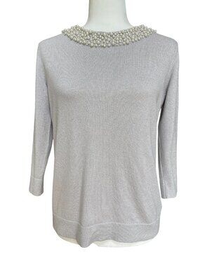 Karl Lagerfeld Women's Embellished Boat Neck Sweater Gray Small